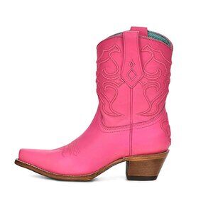 Corral Womens Pink Embroidered Ankle Western Snip Toe Boots (Medium Sizes)